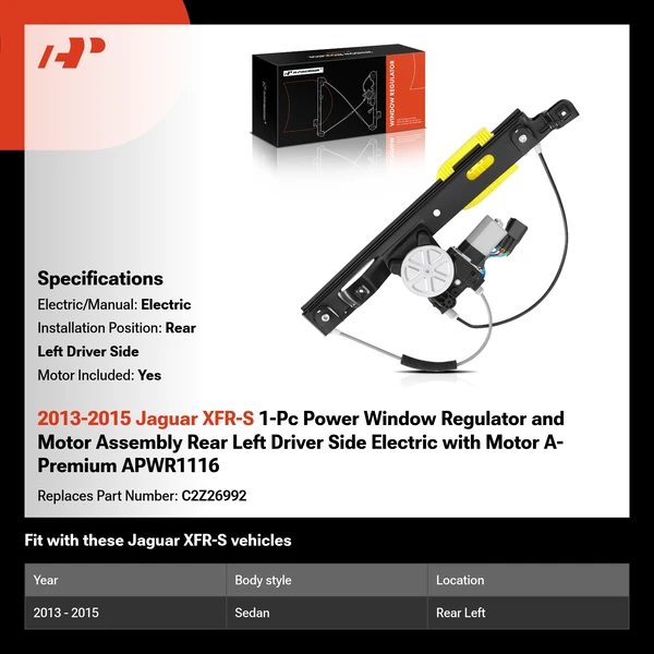 2013-2015 Jaguar XFR-S 1-Pc Power Window Regulator and Motor Assembly Rear Left Driver Side Electric with Motor A-Premium APWR1116