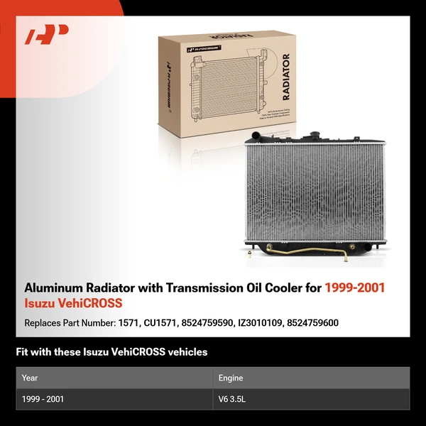 Aluminum Radiator with Transmission Oil Cooler for 1999-2001 Isuzu VehiCROSS