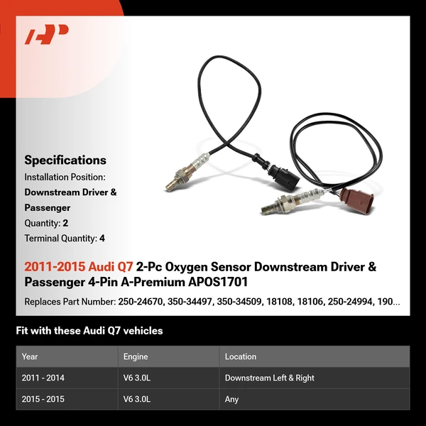 2011-2015 Audi Q7 2-Pc Oxygen Sensor Downstream Driver & Passenger 4-Pin A-Premium APOS1701