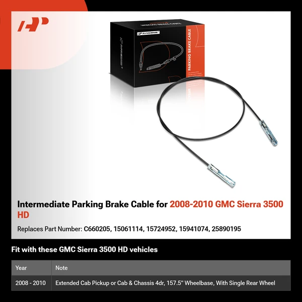 Intermediate Parking Brake Cable for 2008-2010 GMC Sierra 3500 HD