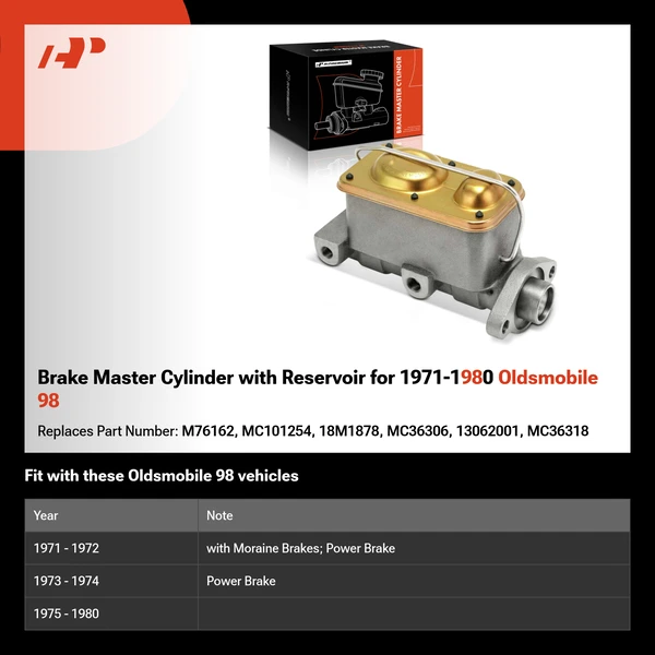 Brake Master Cylinder with Reservoir for 1971-1980 Oldsmobile 98