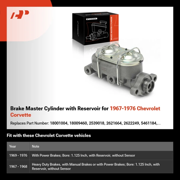 Brake Master Cylinder with Reservoir for 1967-1976 Chevrolet Corvette