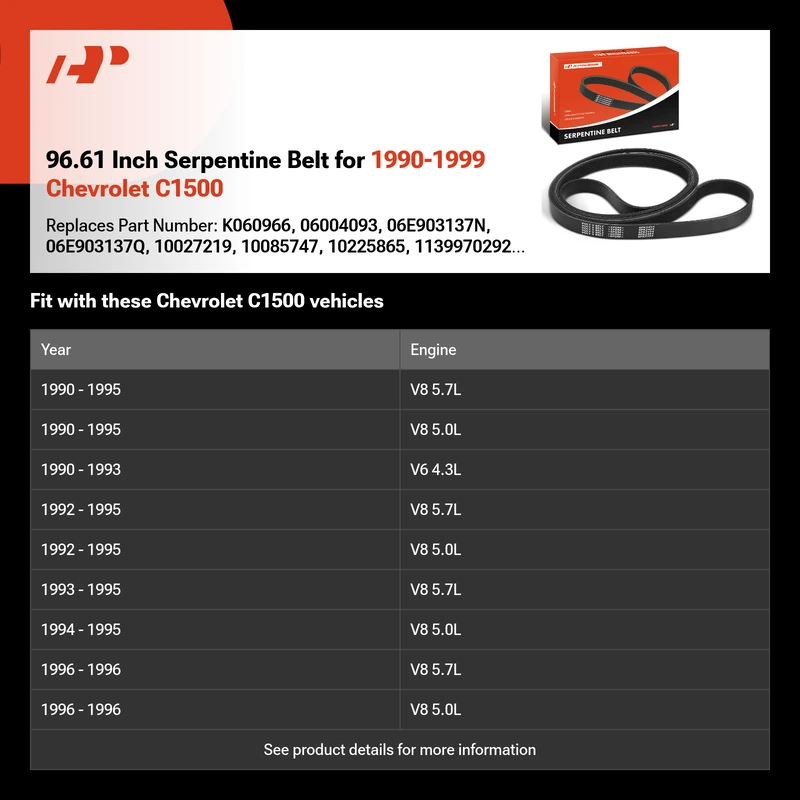 96.61 Inch Serpentine Belt for 1990-1999 Chevrolet C1500
