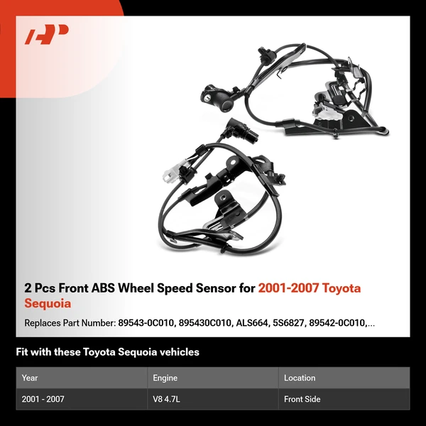 2 Pcs Front ABS Wheel Speed Sensor for 2001-2007 Toyota Sequoia
