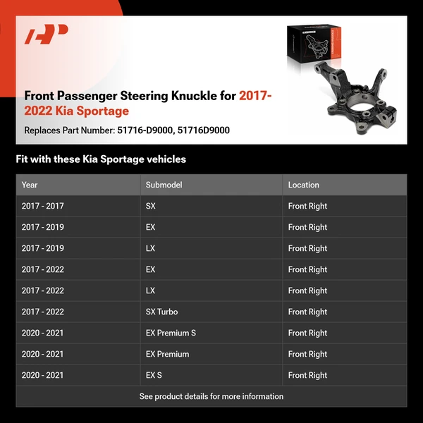 Front Passenger Steering Knuckle for 2017-2022 Kia Sportage