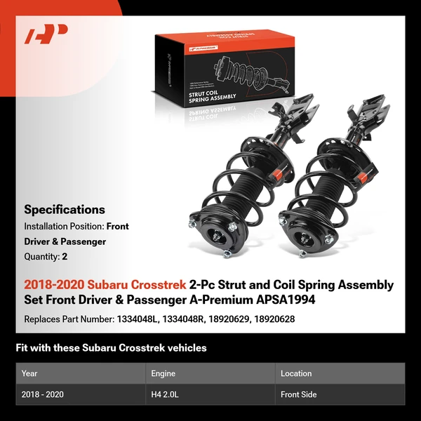 2018-2020 Subaru Crosstrek 2-Pc Strut and Coil Spring Assembly Set Front Driver & Passenger A-Premium APSA1994