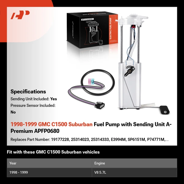 1998-1999 GMC C1500 Suburban Fuel Pump with Sending Unit A-Premium APFP0680
