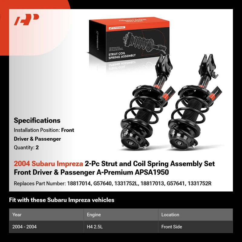 2004 Subaru Impreza 2-Pc Strut and Coil Spring Assembly Set Front Driver & Passenger A-Premium APSA1950