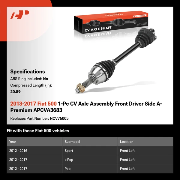 2013-2017 Fiat 500 1-Pc CV Axle Assembly Front Driver Side A-Premium APCVA3683