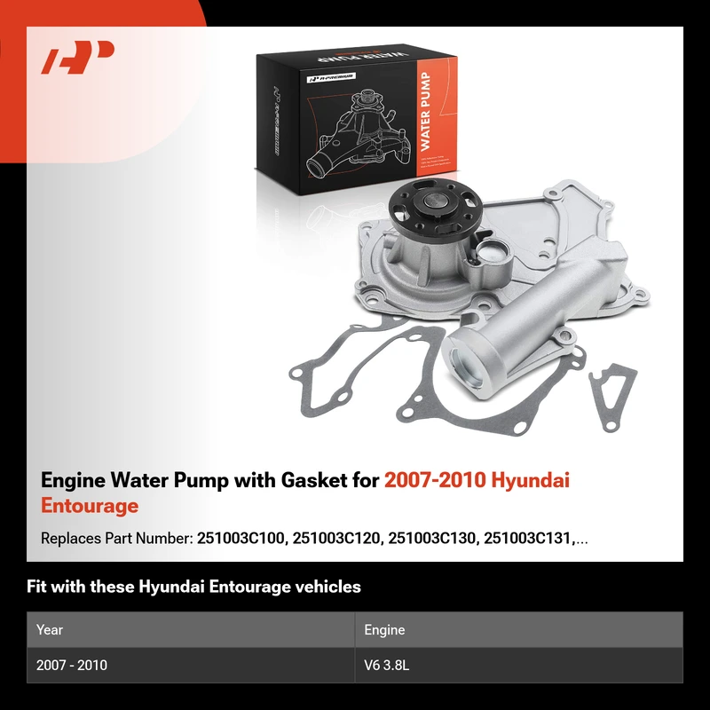Engine Water Pump with Gasket for 2007-2010 Hyundai Entourage