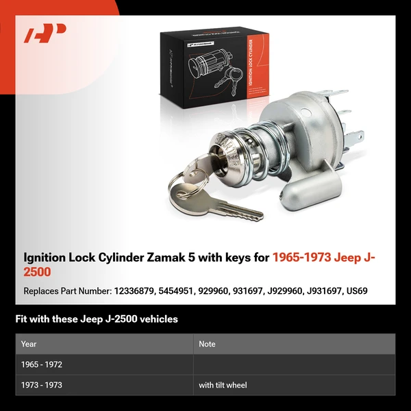Ignition Lock Cylinder Zamak 5 with keys for 1965-1973 Jeep J-2500