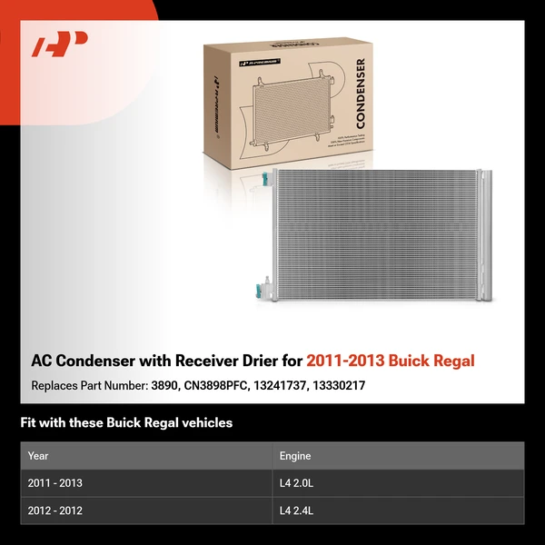 AC Condenser with Receiver Drier for 2011-2013 Buick Regal