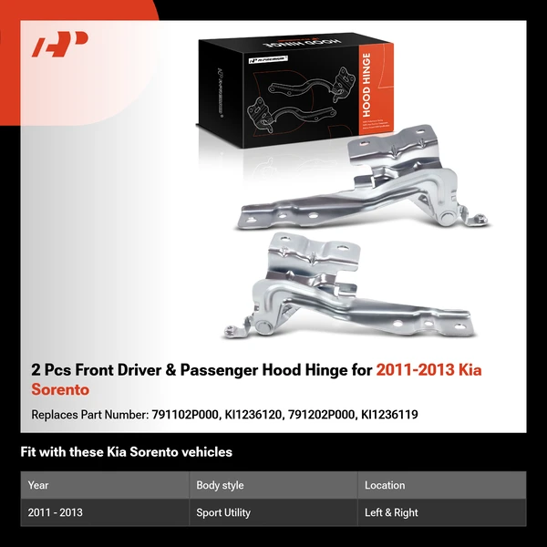 2 Pcs Front Driver & Passenger Hood Hinge for 2011-2013 Kia Sorento
