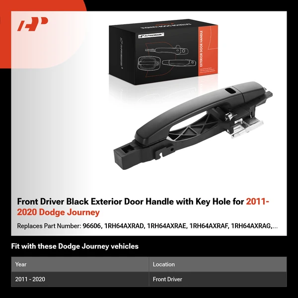 Front Driver Black Exterior Door Handle with Key Hole for 2011-2020 Dodge Journey