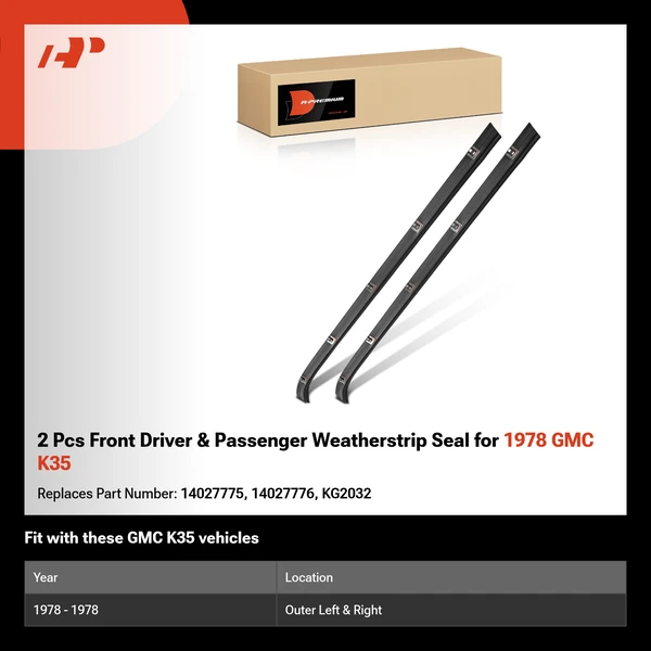 2 Pcs Front Driver & Passenger Weatherstrip Seal for 1978 GMC K35