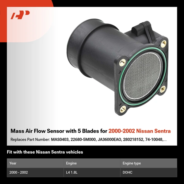 Mass Air Flow Sensor with 5 Blades for 2000-2002 Nissan Sentra