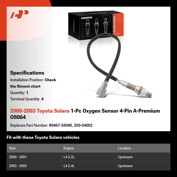 2000-2003 Toyota Solara 1-Pc Oxygen Sensor 4-Pin A-Premium OS064