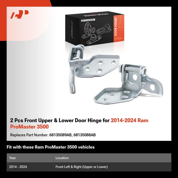 2 Pcs Front Upper & Lower Door Hinge for 2014-2024 Ram ProMaster 3500