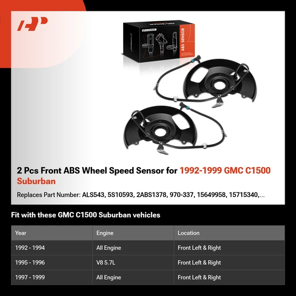 2 Pcs Front ABS Wheel Speed Sensor for 1992-1999 GMC C1500 Suburban