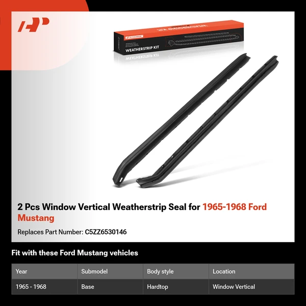 2 Pcs Window Vertical Weatherstrip Seal for 1965-1968 Ford Mustang