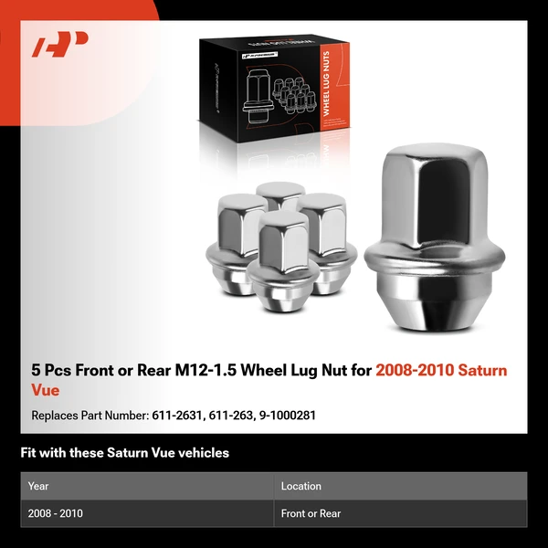5 Pcs Front or Rear M12-1.5 Wheel Lug Nut for 2008-2010 Saturn Vue