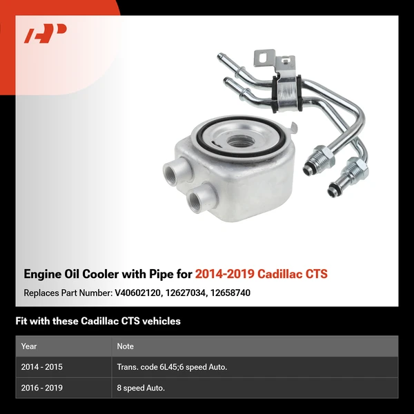 Engine Oil Cooler with Pipe for 2014-2019 Cadillac CTS