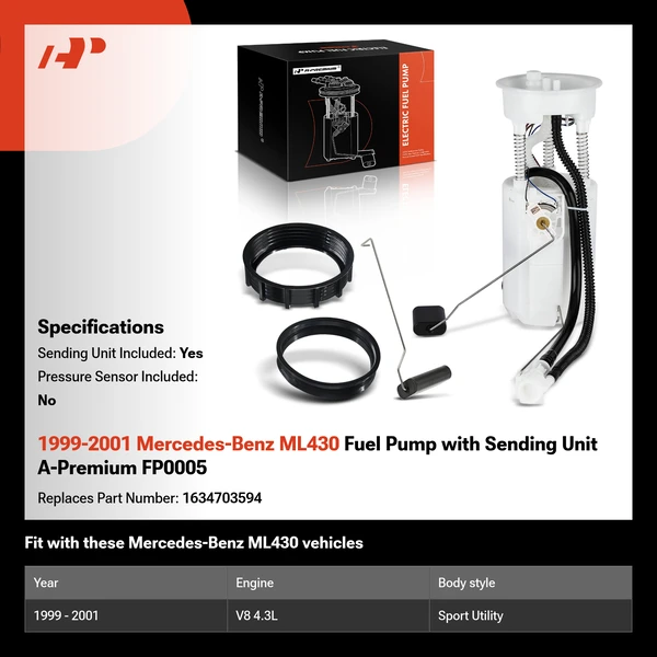 1999-2001 Mercedes-Benz ML430 Fuel Pump with Sending Unit A-Premium FP0005