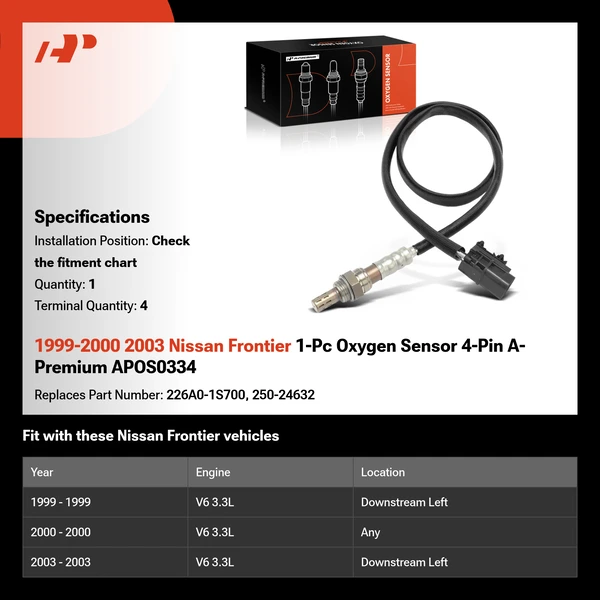 1999-2000 2003 Nissan Frontier 1-Pc Oxygen Sensor 4-Pin A-Premium APOS0334