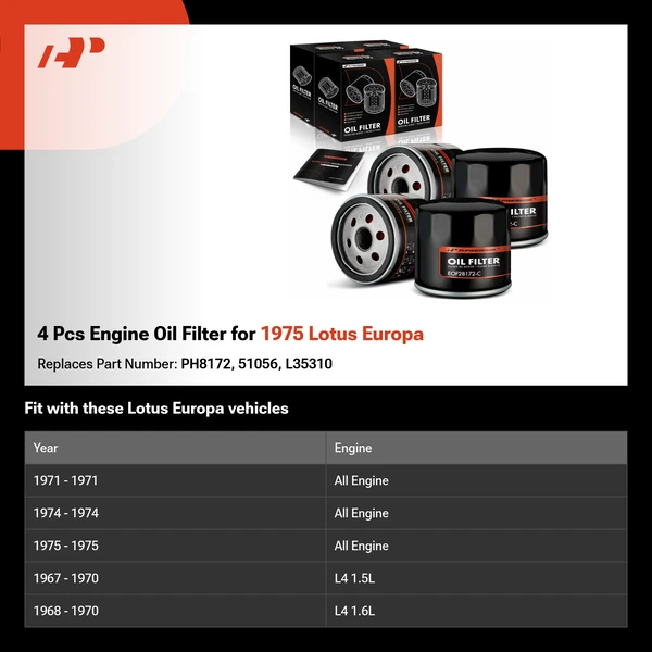 4 Pcs Engine Oil Filter for 1975 Lotus Europa