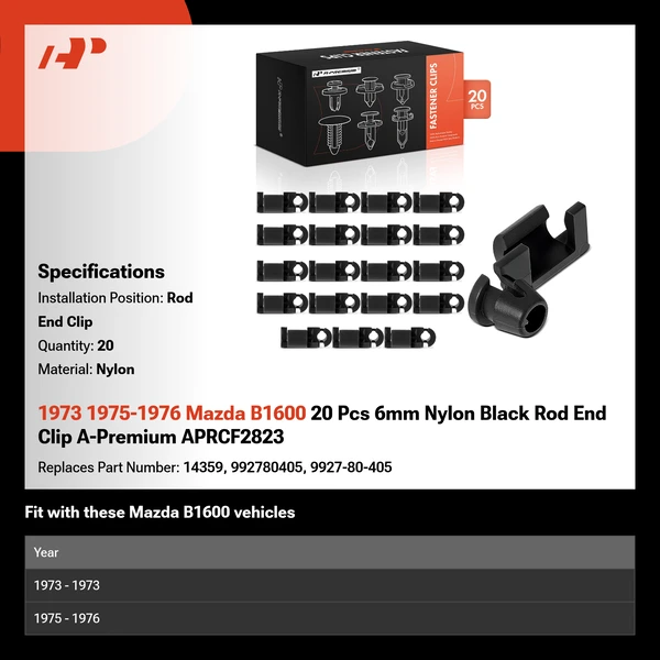 1973 1975-1976 Mazda B1600 20 Pcs 6mm Nylon Black Rod End Clip A-Premium APRCF2823