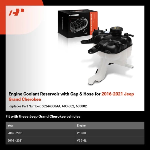 Engine Coolant Reservoir with Cap & Hose for 2016-2021 Jeep Grand Cherokee