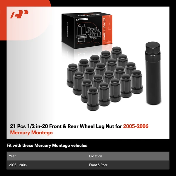 21 Pcs 1/2 in-20 Front & Rear Wheel Lug Nut for 2005-2006 Mercury Montego