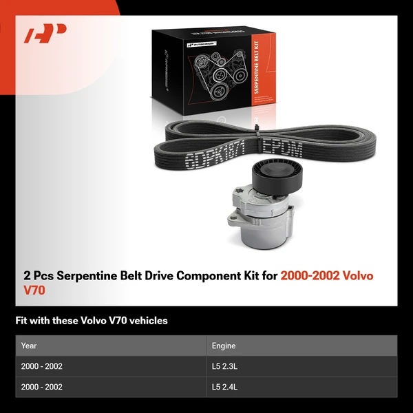 2 Pcs Serpentine Belt Drive Component Kit for 2000-2002 Volvo V70