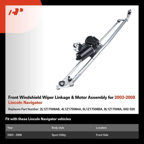 Front Windshield Wiper Linkage & Motor Assembly for 2003-2008 Lincoln Navigator
