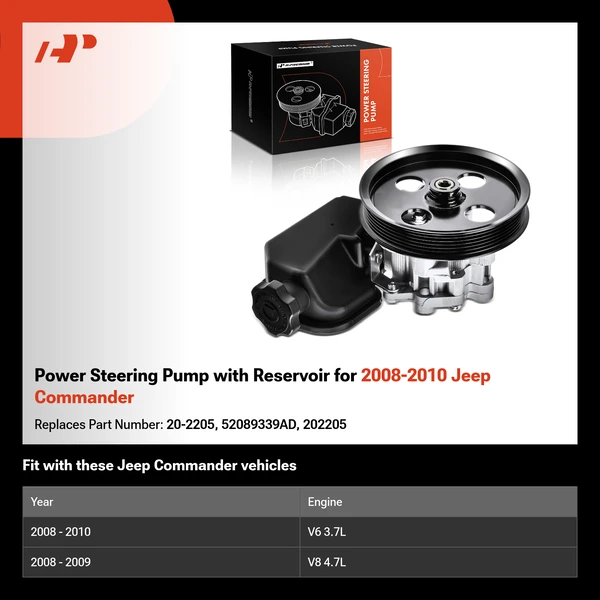 Power Steering Pump with Reservoir for 2008-2010 Jeep Commander