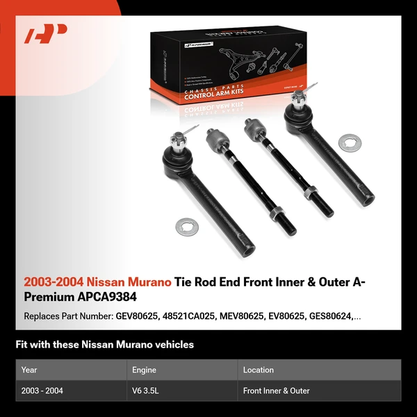 2003-2004 Nissan Murano Tie Rod End Front Inner & Outer A-Premium APCA9384