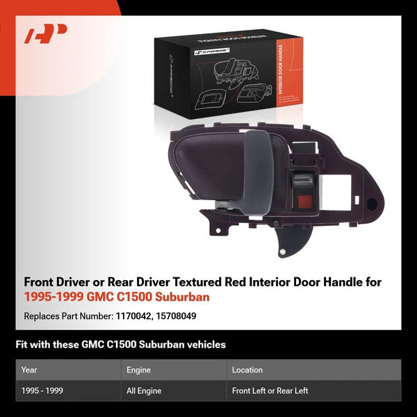 Front Driver or Rear Driver Textured Red Interior Door Handle for 1995-1999 GMC C1500 Suburban