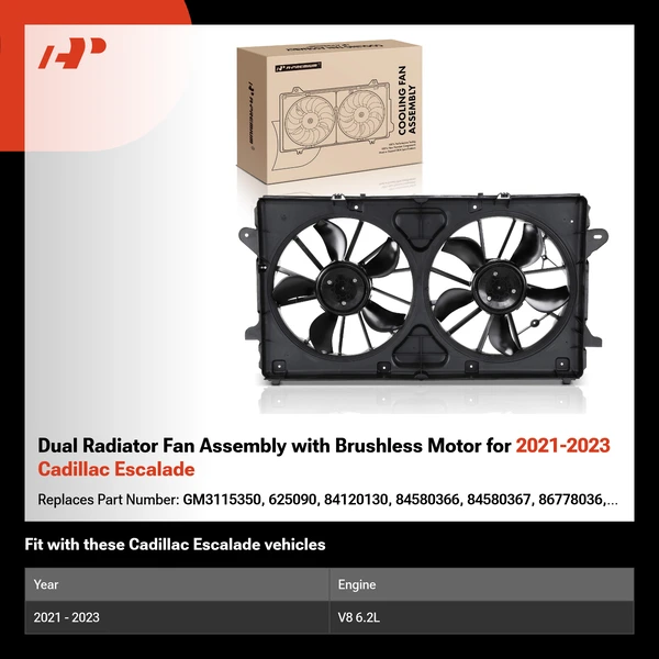 Dual Radiator Fan Assembly with Brushless Motor for 2021-2023 Cadillac Escalade