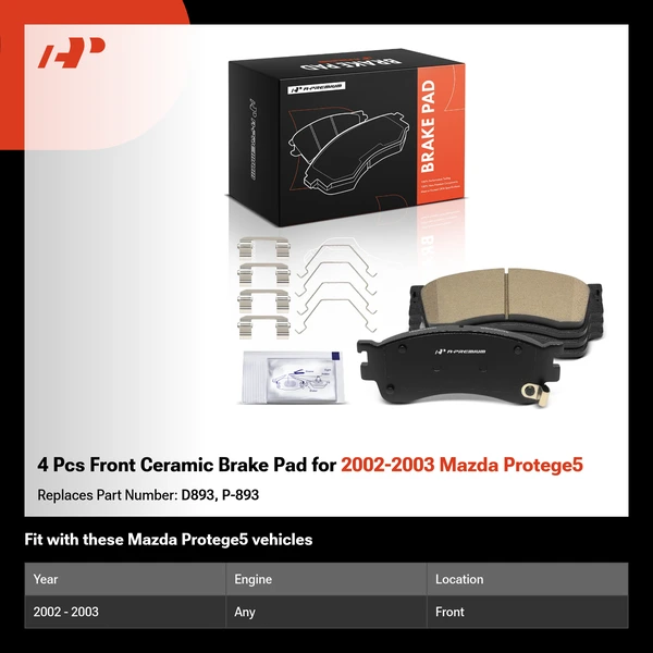 4 Pcs Front Ceramic Brake Pad for 2002-2003 Mazda Protege5