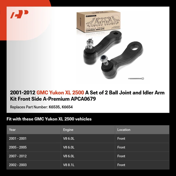 2001-2012 GMC Yukon XL 2500 A Set of 2 Ball Joint and Idler Arm Kit Front Side A-Premium APCA0679