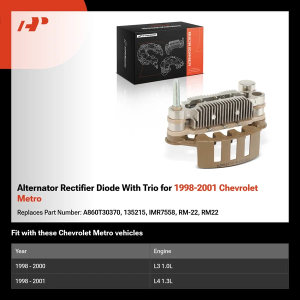 Alternator Rectifier Diode With Trio for 1998-2001 Chevrolet Metro