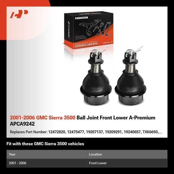 2001-2006 GMC Sierra 3500 Ball Joint Front Lower A-Premium APCA9242