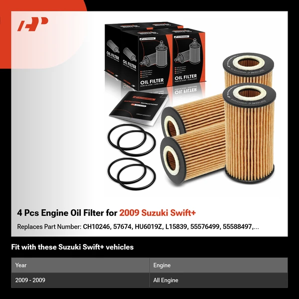 4 Pcs Engine Oil Filter for 2009 Suzuki Swift+