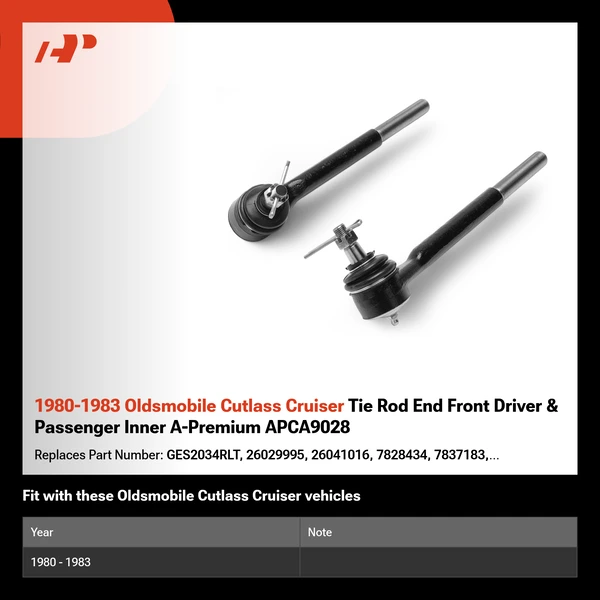 1980-1983 Oldsmobile Cutlass Cruiser Tie Rod End Front Driver & Passenger Inner A-Premium APCA9028