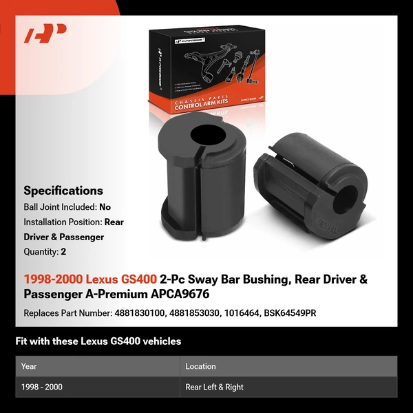 1998-2000 Lexus GS400 2-Pc Sway Bar Bushing, Rear Driver & Passenger A-Premium APCA9676