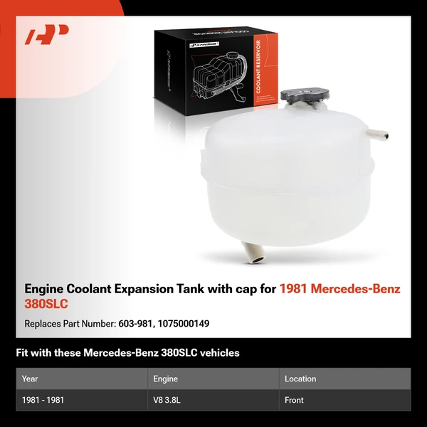 Engine Coolant Expansion Tank with cap for 1981 Mercedes-Benz 380SLC
