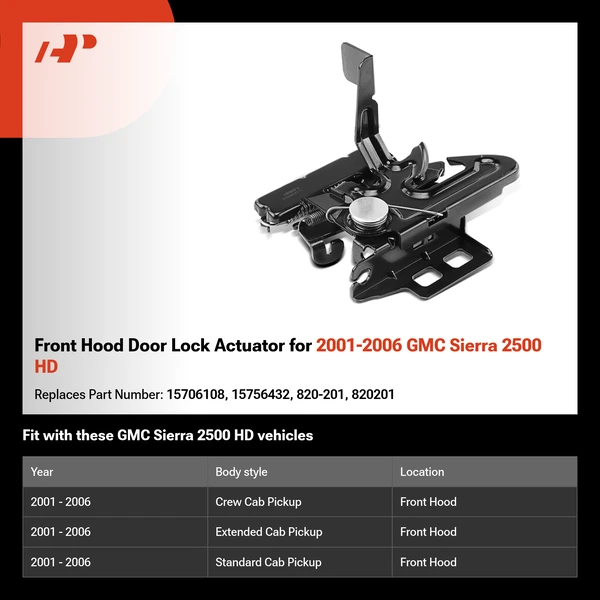 Front Hood Door Lock Actuator for 2001-2006 GMC Sierra 2500 HD