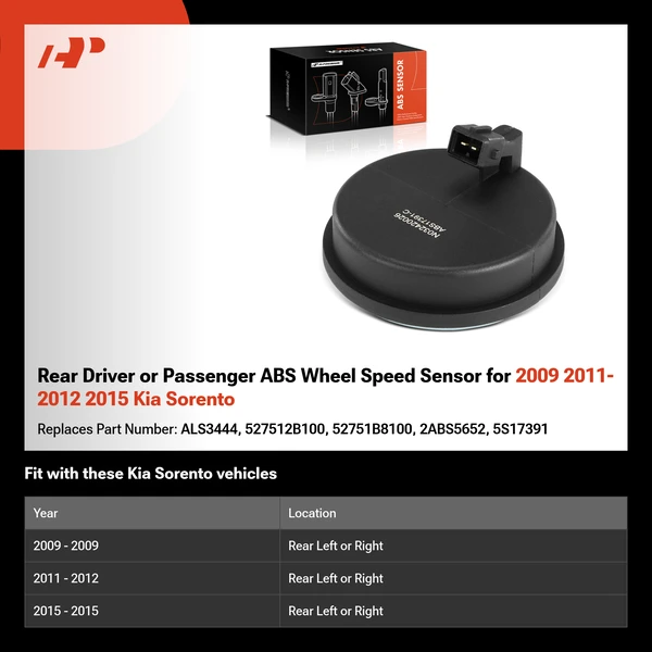 Rear Driver or Passenger ABS Wheel Speed Sensor for 2009 2011-2012 2015 Kia Sorento