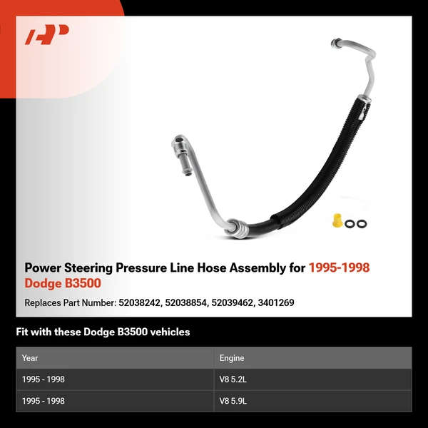 Power Steering Pressure Line Hose Assembly for 1995-1998 Dodge B3500