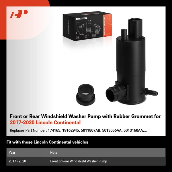 Front or Rear Windshield Washer Pump with Rubber Grommet for 2017-2020 Lincoln Continental